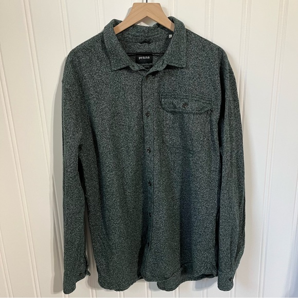 Prana Textured Long Sleeve Button Up Green 100% Organic Cotton Mens XX Large - Picture 2 of 11